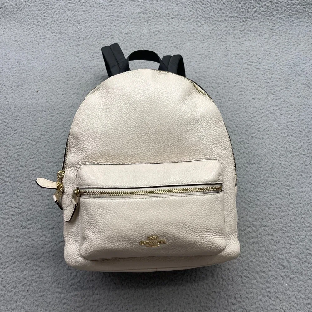 Coach F80550 Pebble Chalk Leather Medium Charlie Backpack Jordyn Handbag Daypack